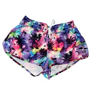 Ocean Pacific Womens Galaxy Palm Tree Flamingo Print Athletic Shorts Size M